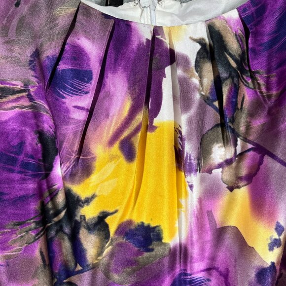Ann Taylor Silk Dress Womens Size 10 Purple Silk/Cotton Belted Sleeveless Floral - Picture 4 of 12